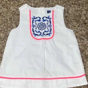 Janie and Jack White Top with Blue and Pink Embroidery